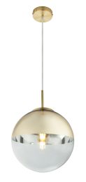 VARUS Hängeleuchte Metall goldfarben, Glas transparent goldfarben, D:250, H:1200