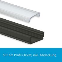 Profi LED SET 6M (3x2M) Aufbauprofil Mini 12 schwarz inkl. klarer Abdeckung