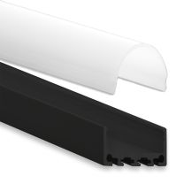 Profi LED Aufbauprofil Mini 24 schwarz, 2 Meter inkl. runder milchiger Abdeckung