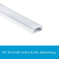Profi LED SET 4M (2x2M) Aufbauprofil Mini 12 opal inkl. milchiger Abdeckung