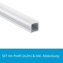 Profi LED SET 4M (2x2M) Aufbauprofil Maxi 12 inkl. flacher milchiger Abdeckung