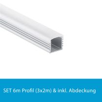 Profi LED SET 6M (3x2M) Aufbauprofil Maxi 12 inkl. flacher milchiger Abdeckung