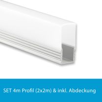 Profi LED SET 4M (2x2M) Aufbauprofil Maxi 12 inkl. hoher milchiger Abdeckung