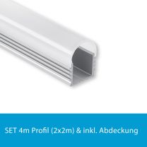 Profi LED SET 4M (2x2M) Aufbauprofil Maxi 12 inkl. runder milchiger Abdeckung