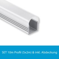 Profi LED SET 10M (5x2M) Aufbauprofil Maxi 12 inkl. runder milchiger Abdeckung