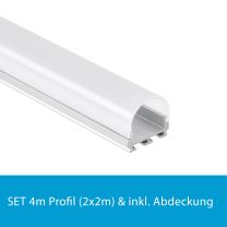 Profi LED SET 4M (2x2M) Aufbauprofil Micro 12 inkl. runder milchiger Abdeckung