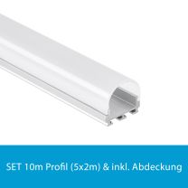 Profi LED SET 10M (5x2M) Aufbauprofil Micro 12 inkl. runder milchiger Abdeckung