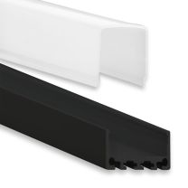 Profi LED Aufbauprofil Mini 24 flach schwarz, 2M inkl. hoher milchiger Abdeckung