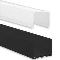 Profi LED Aufbauprofil Maxi 24 schwarz, 2 Meter inkl. milchiger Abdeckung