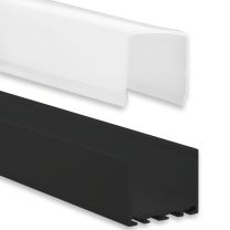Profi LED Aufbauprofil Maxi 24 schwarz, 2 Meter inkl. hoher milchiger Abdeckung